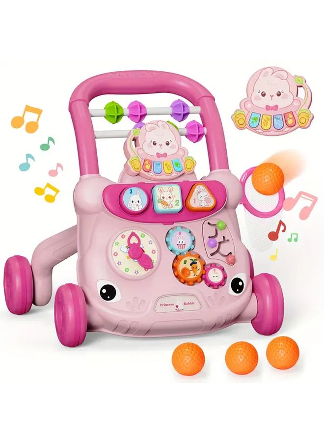 Pink Baby Learning Toy Bead Maze Rotating Gear Basketball Hoop Shape Sorting Motor Skills Development - Image 1